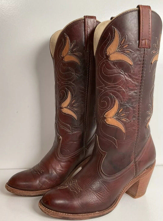 Vintage Dingo Acme Tulip Cowgirl Boots 7.5 M USA Made