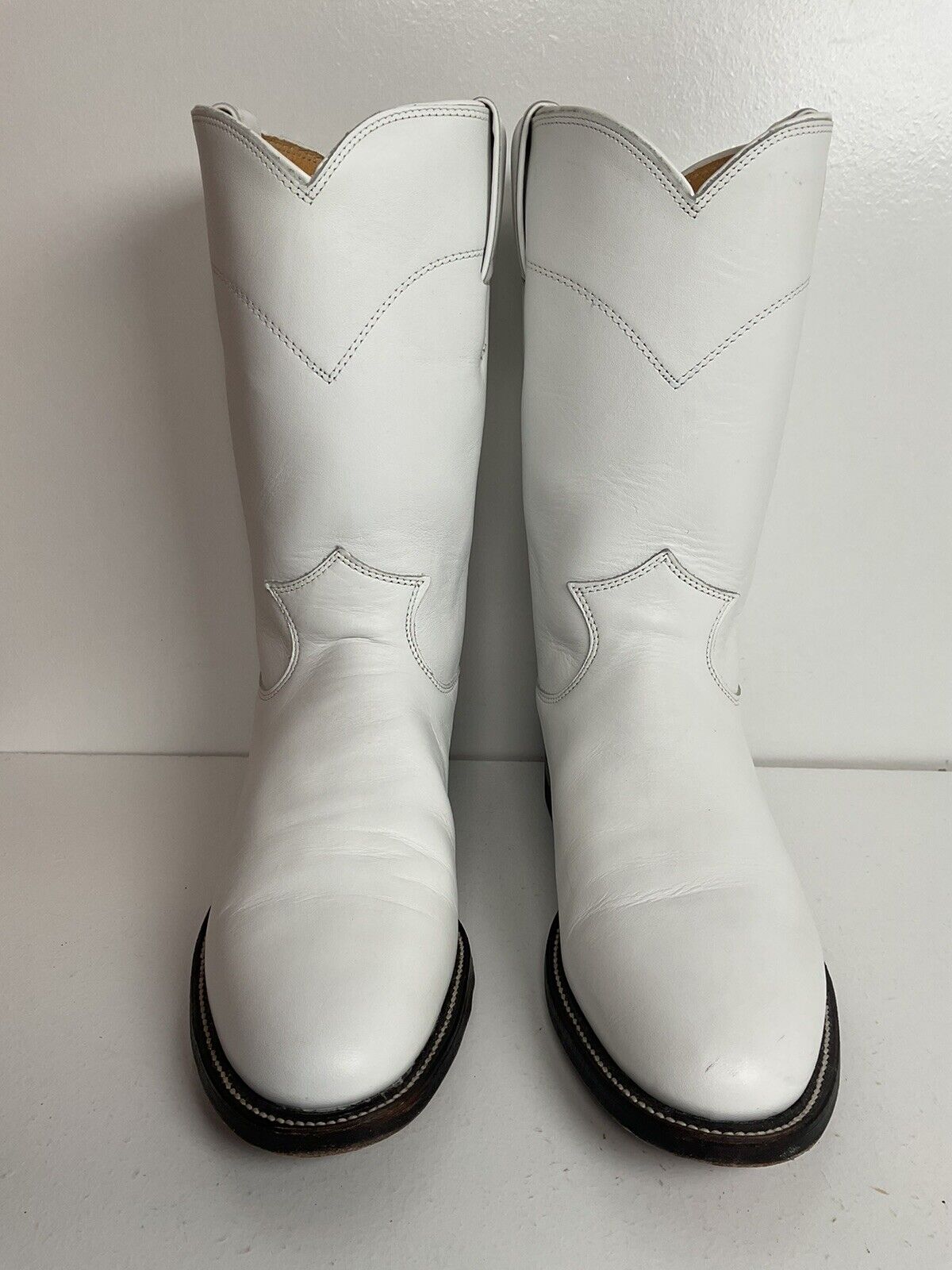 Vintage Justin Pearl White Cowgirl Roper Boots 6.5 B USA Made