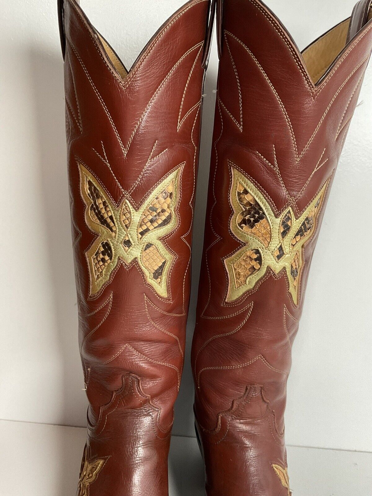 Vintage Justin Butterfly Snakeskin Inlay Cowgirl Boots 6 C Tall USA