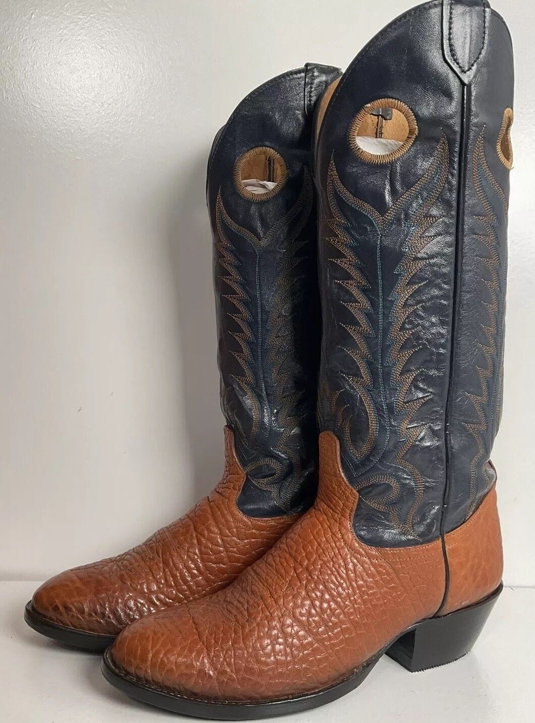 Vintage Tony Lama Buckaroo Cowboy Boots 8.5 D Bullhide Vamp Sole Savers