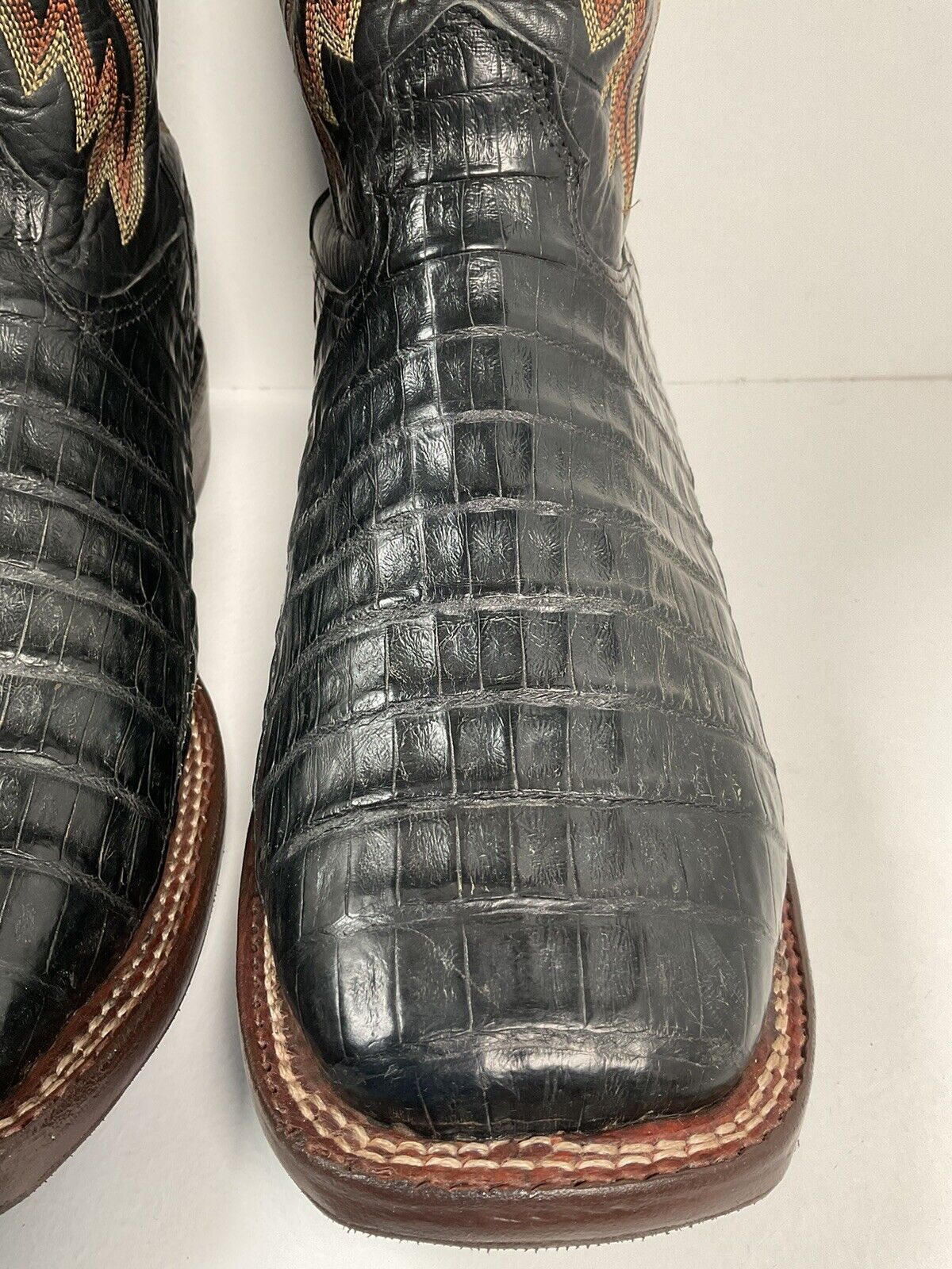 Vintage Larry Mahan Caiman Crocodile Roper Boots 105 D Exotic Square Toe