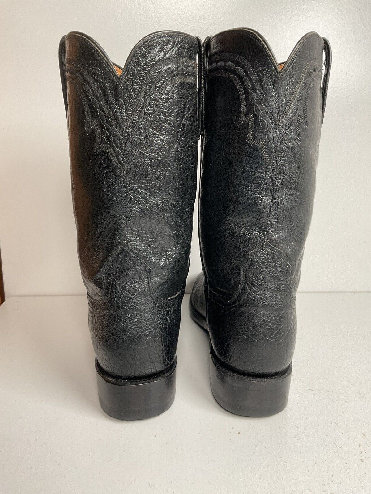 Lucchese 2000 Exotic Smooth Ostrich Roper Boots 9.5 D Classic Black