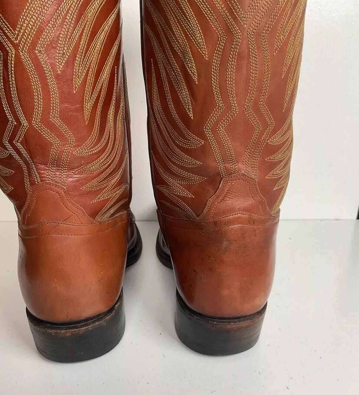 Vintage Dan Post Whip Stitch Cowboy Boots 9 D Made In Spain Stove Pipe