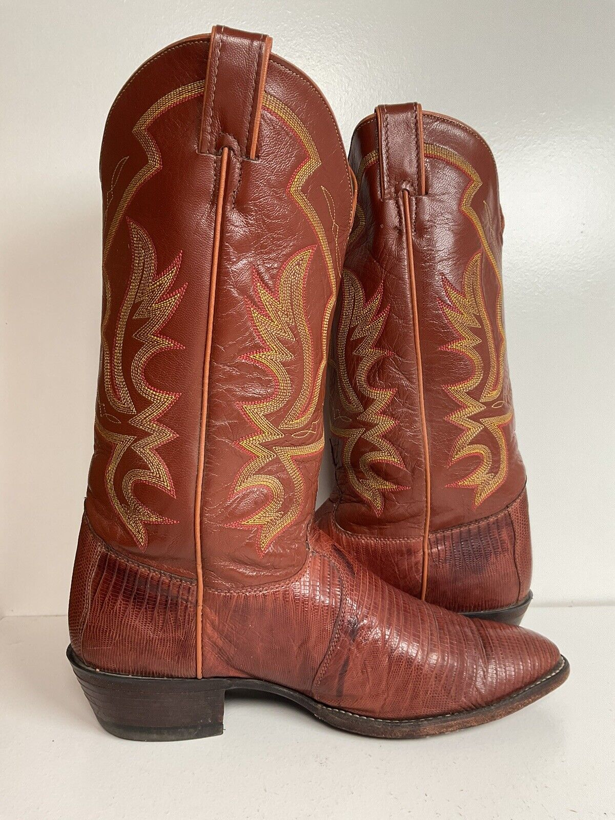 Justin Teju Lizard Leather Cowboy Boots 10.5 EE Cognac USA Made