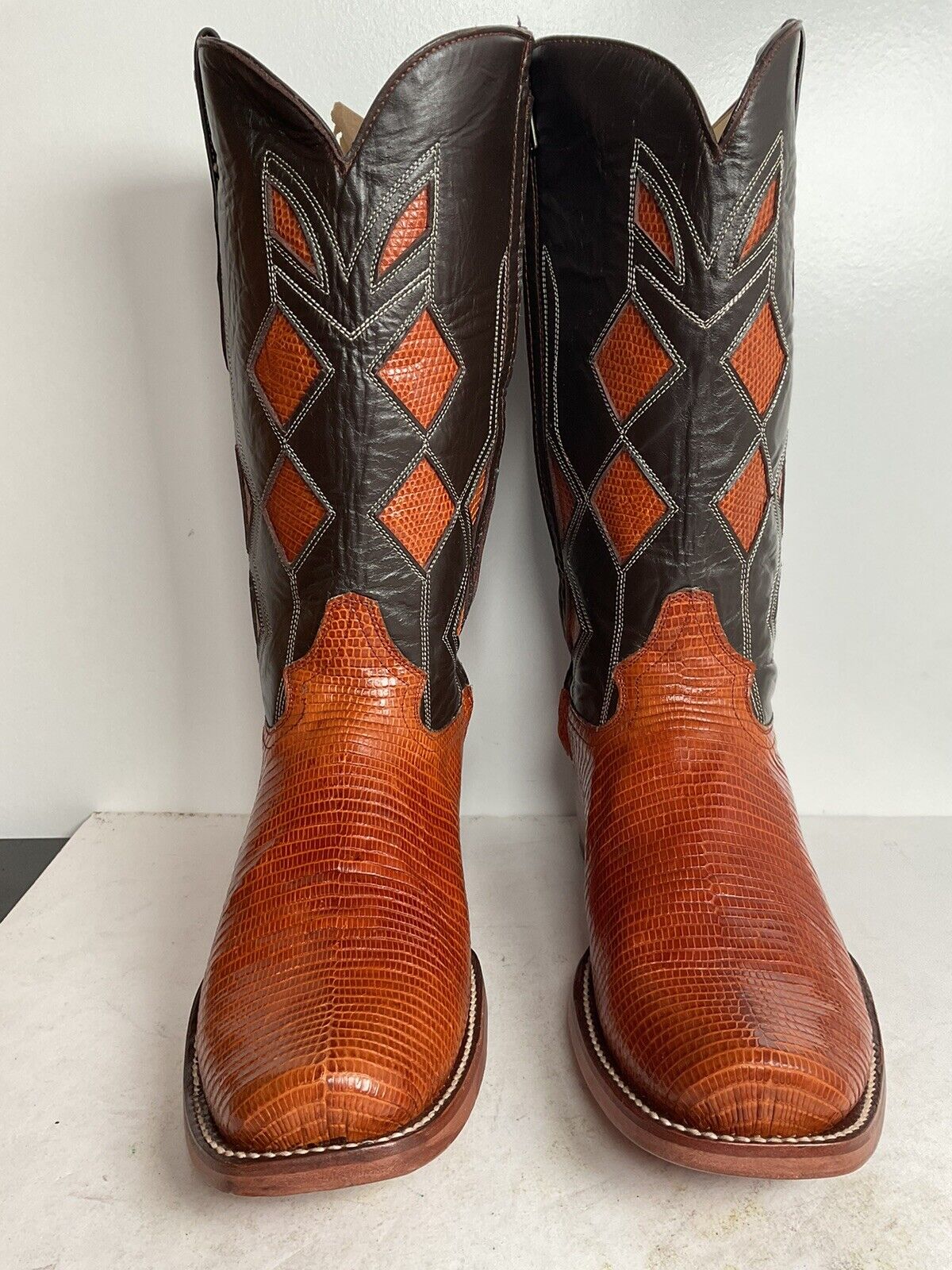 Serna Custom Cowboy Zipper Boots 10 Lizard Vamp, Tooled Inlay