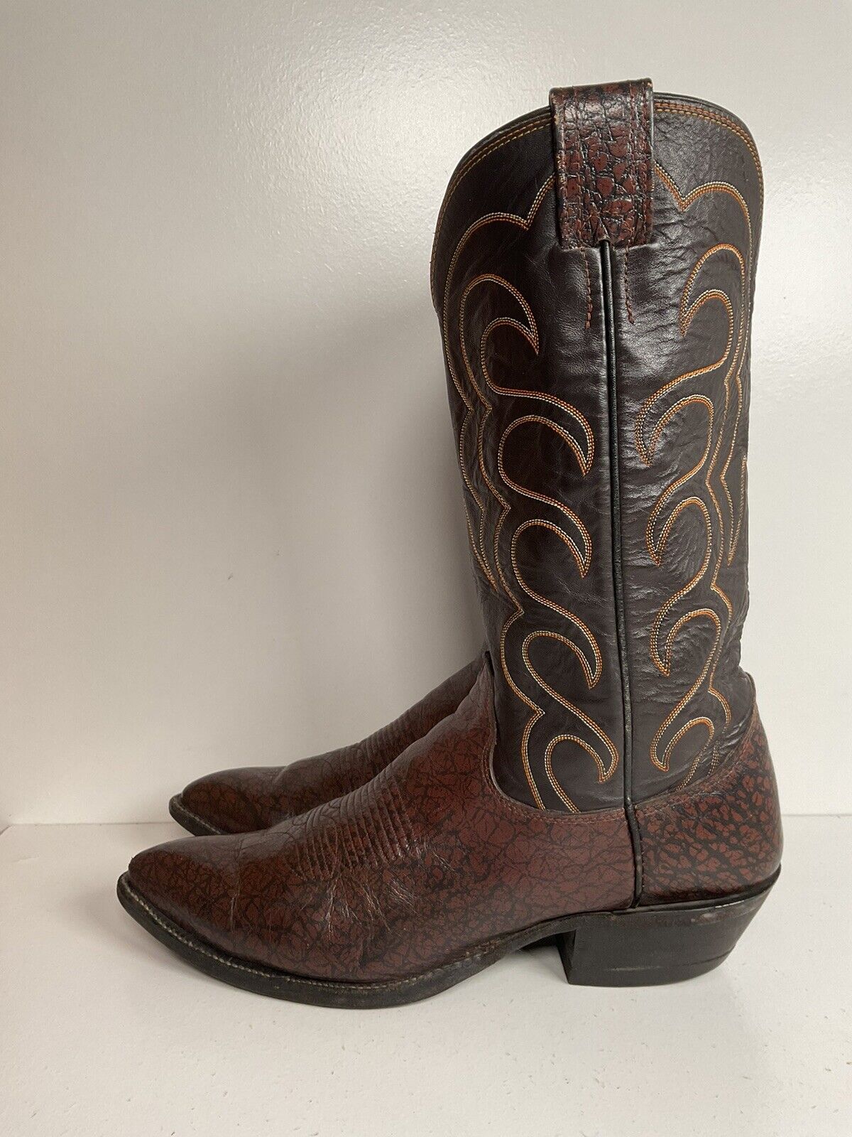 Vintage Olathe Exotic Caribou Leather Cowboy Boots 10.5 B USA Made