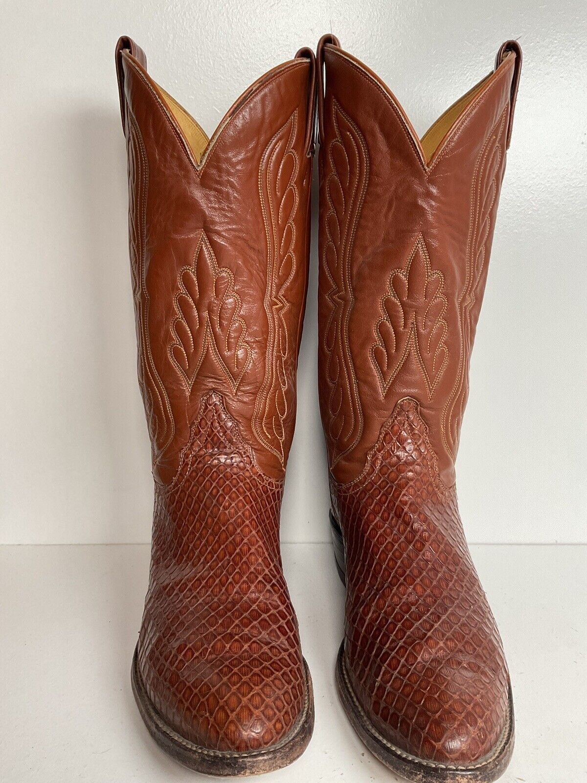 Vintage Tony Lama Exotic Anaconda Snakeskin Cowboy Boots 8 D Black Label