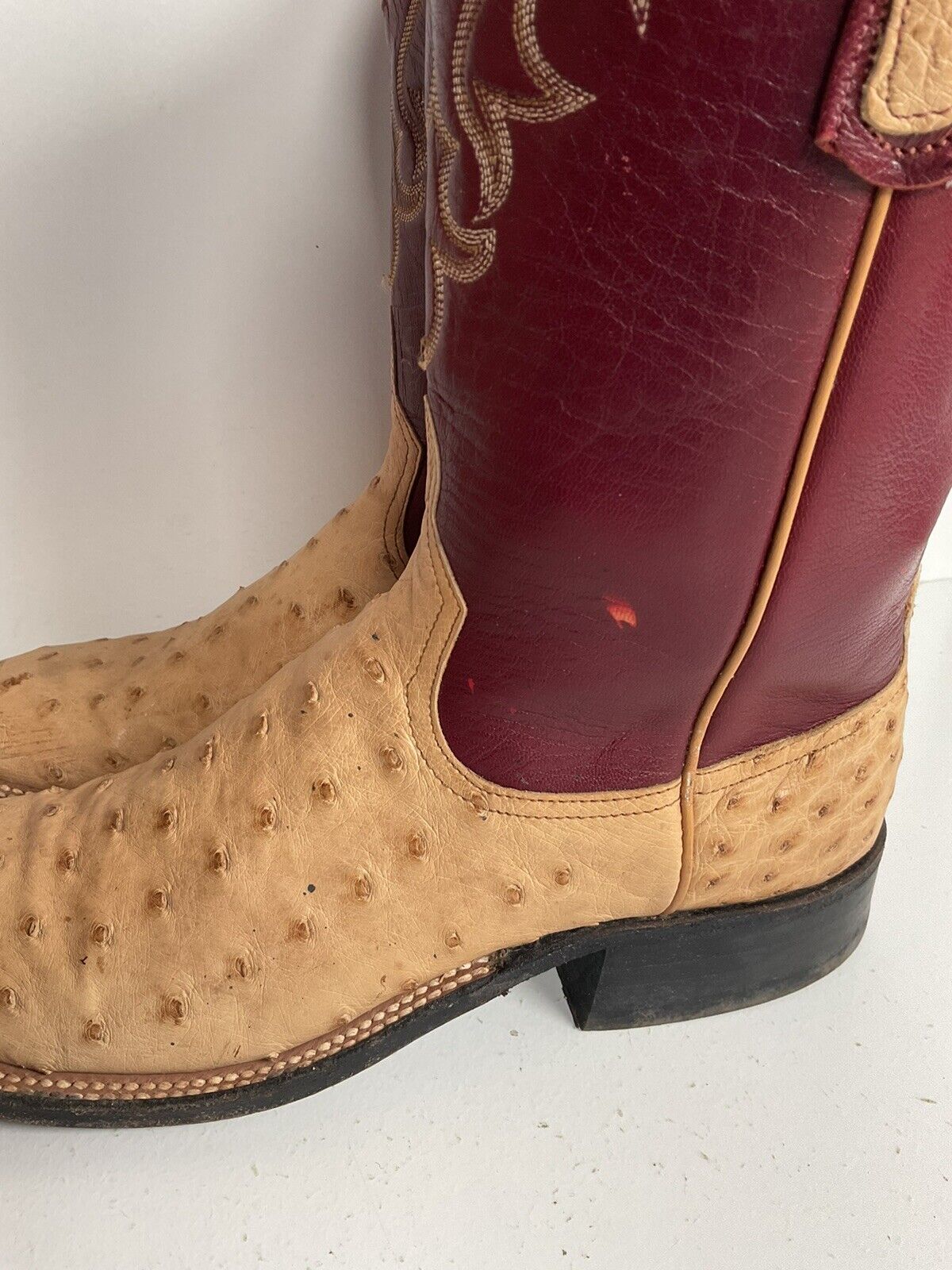 Anderson Bean Ostrich Quill Roper Boots 8 B Exotic USA Made