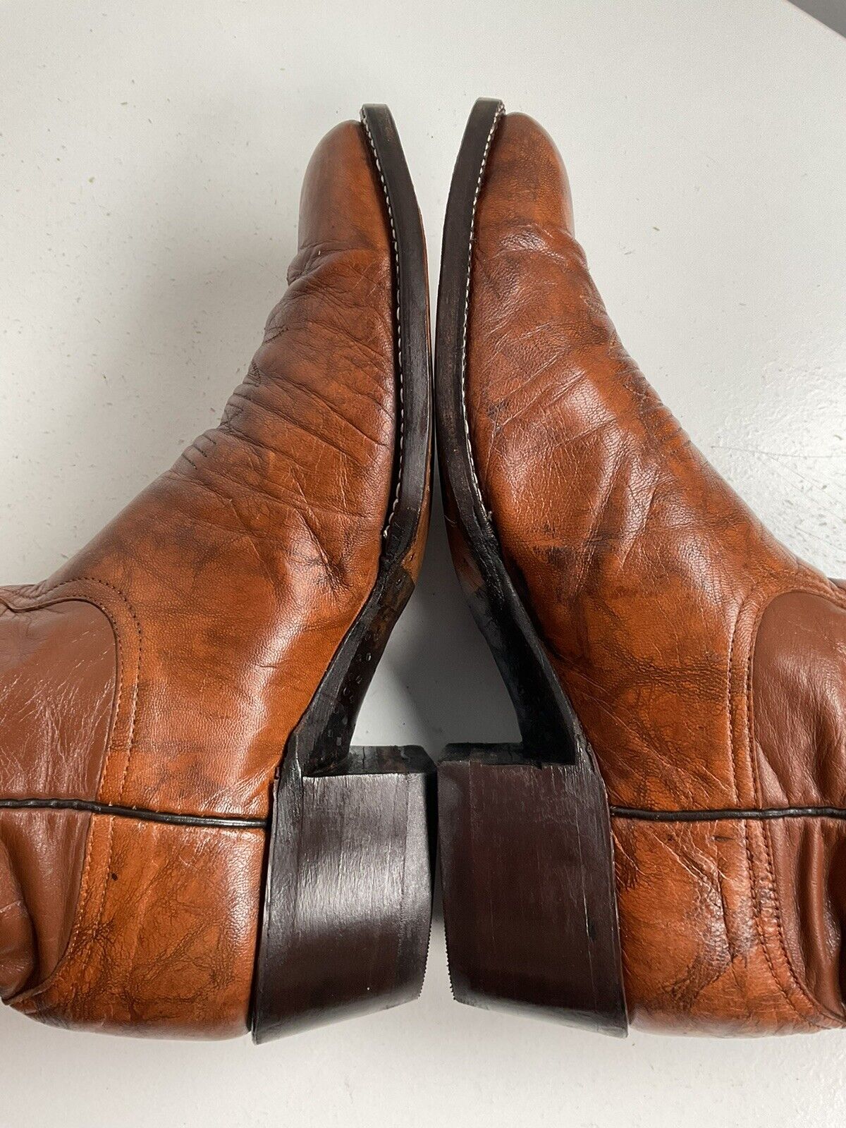 Vintage Larry Mahan Deerskin Cowboy Boots 11 D Marbled Leather New Half Soles