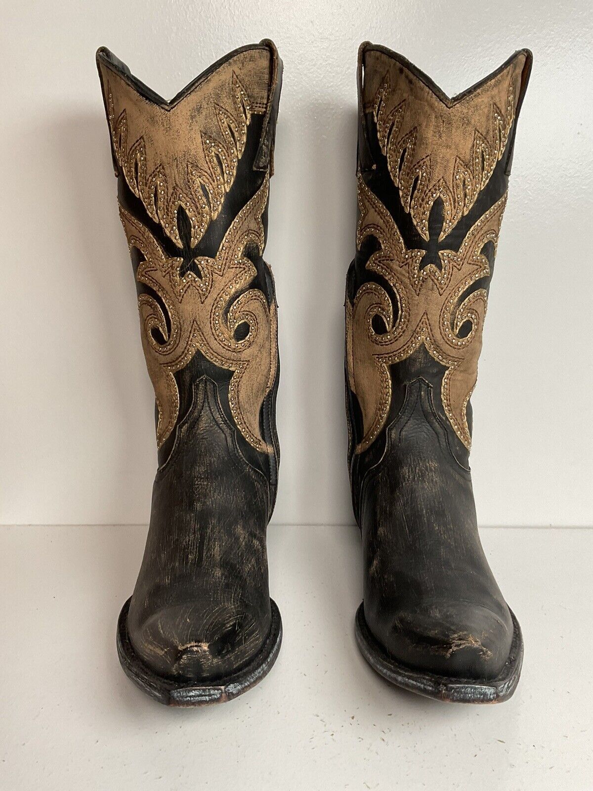 Old Gringo Western Zipper Boots 8 B Cowgirl Tooled Overlay