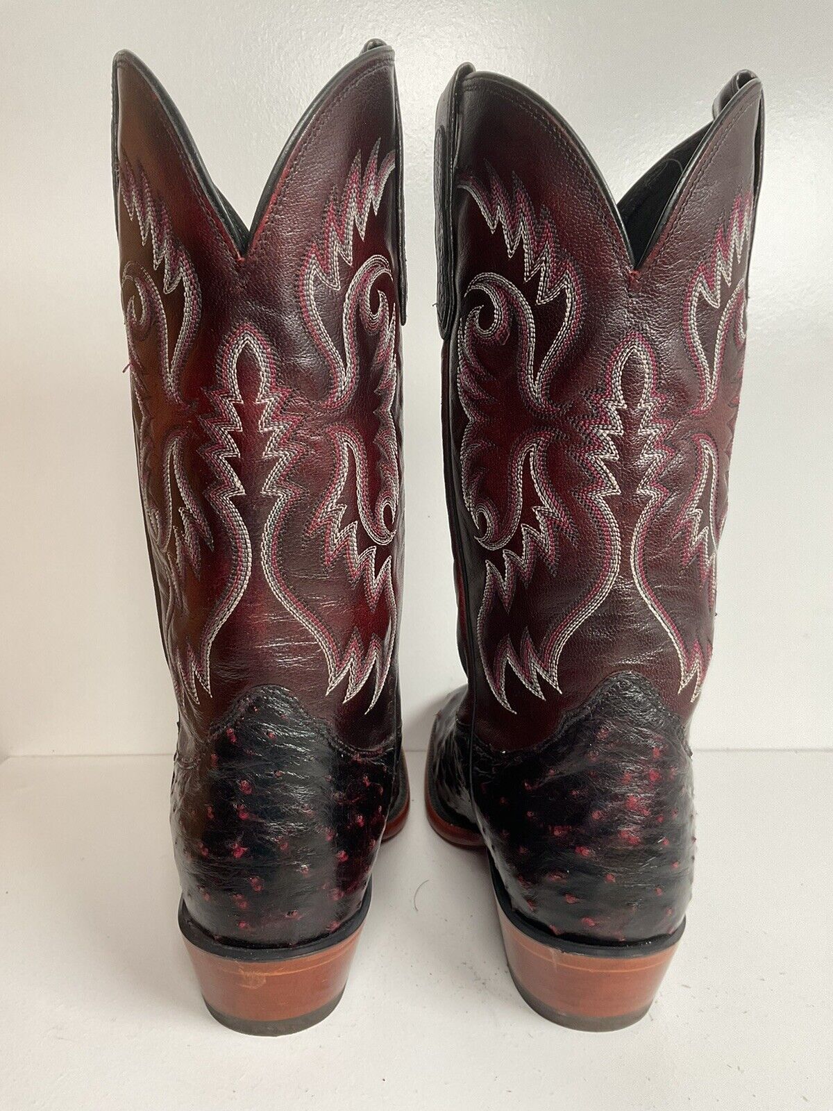 Nocona Black Cherry Ostrich Quill Cowboy Boots 9 EE Handcrafted USA Made