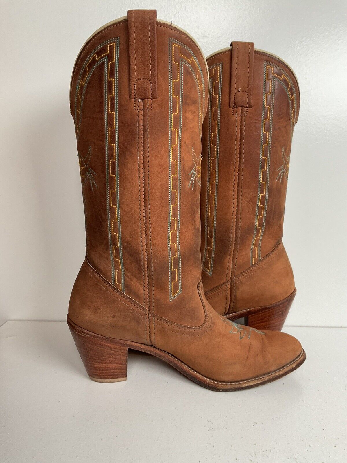 Vintage Dingo Acme Nubuck Suede Cowgirl Boots 8 M Dream Catcher Stitching