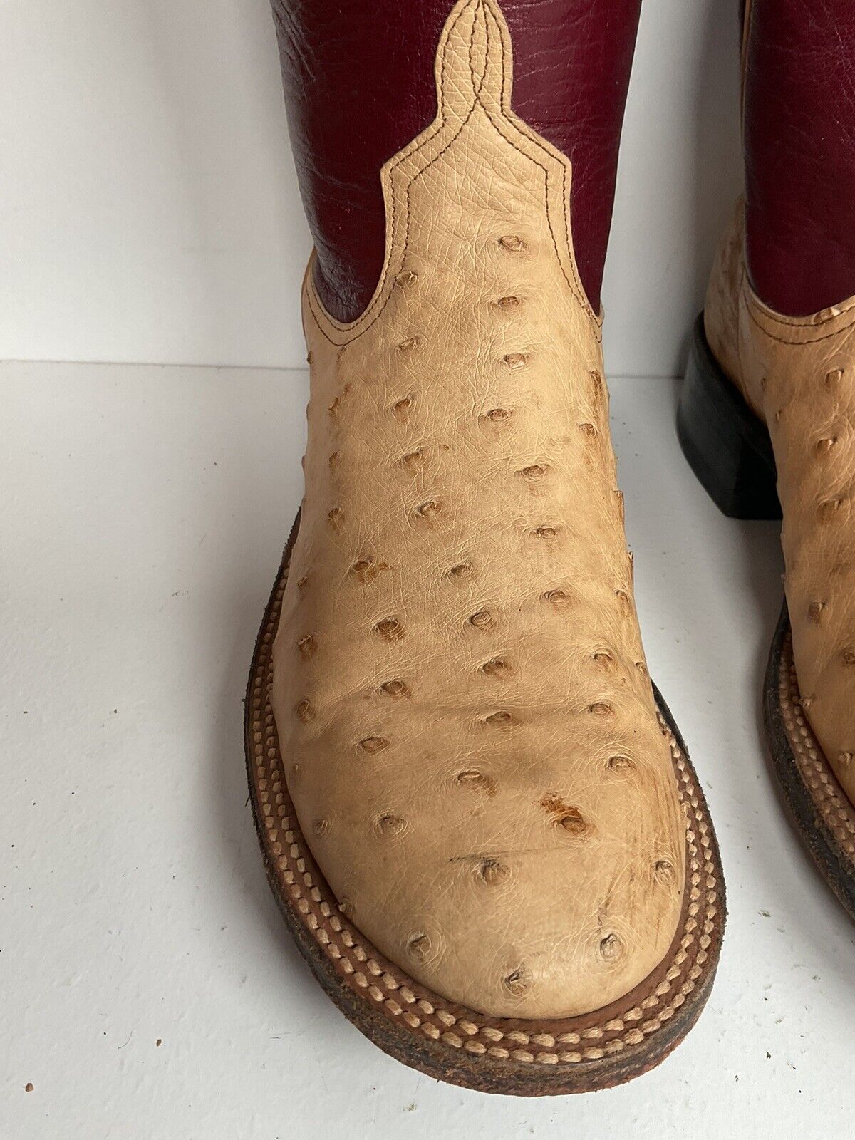 Anderson Bean Ostrich Quill Roper Boots 8 B Exotic USA Made