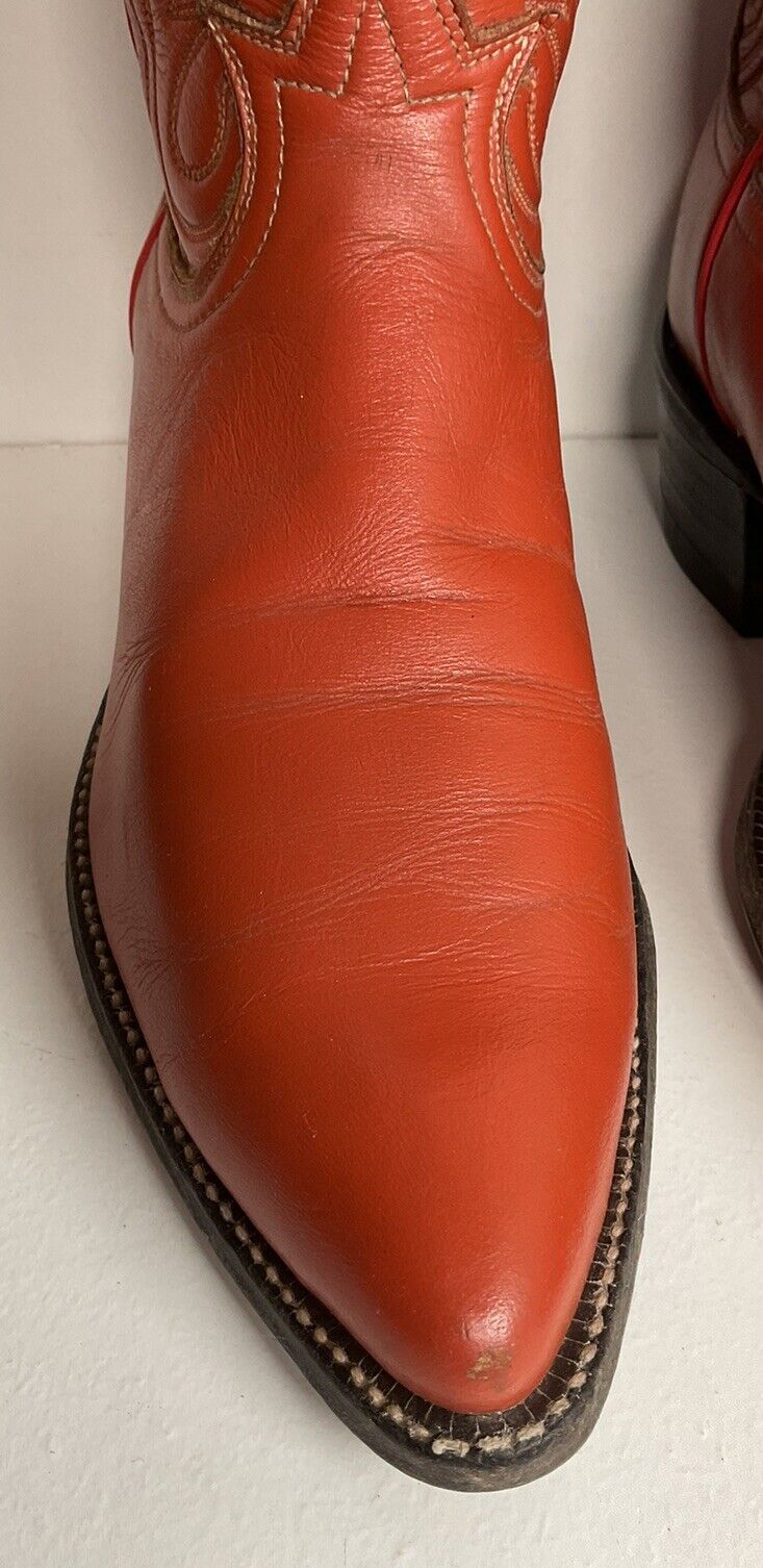 Vintage Tony Lama Burnt Orange Cowgirl Boots 6.5 C Tooled Inlay