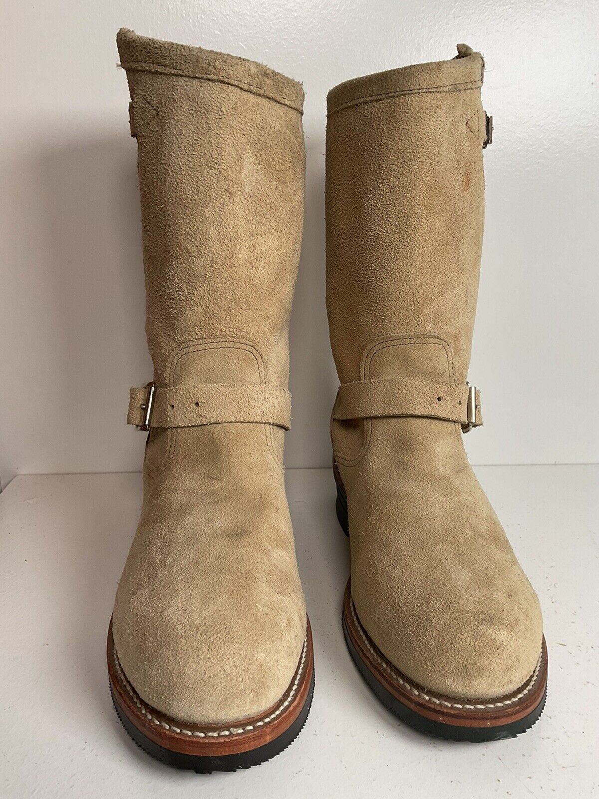 Vintage Chippewa Suede Engineer Harness Boots 8 E USA Made Rough Out