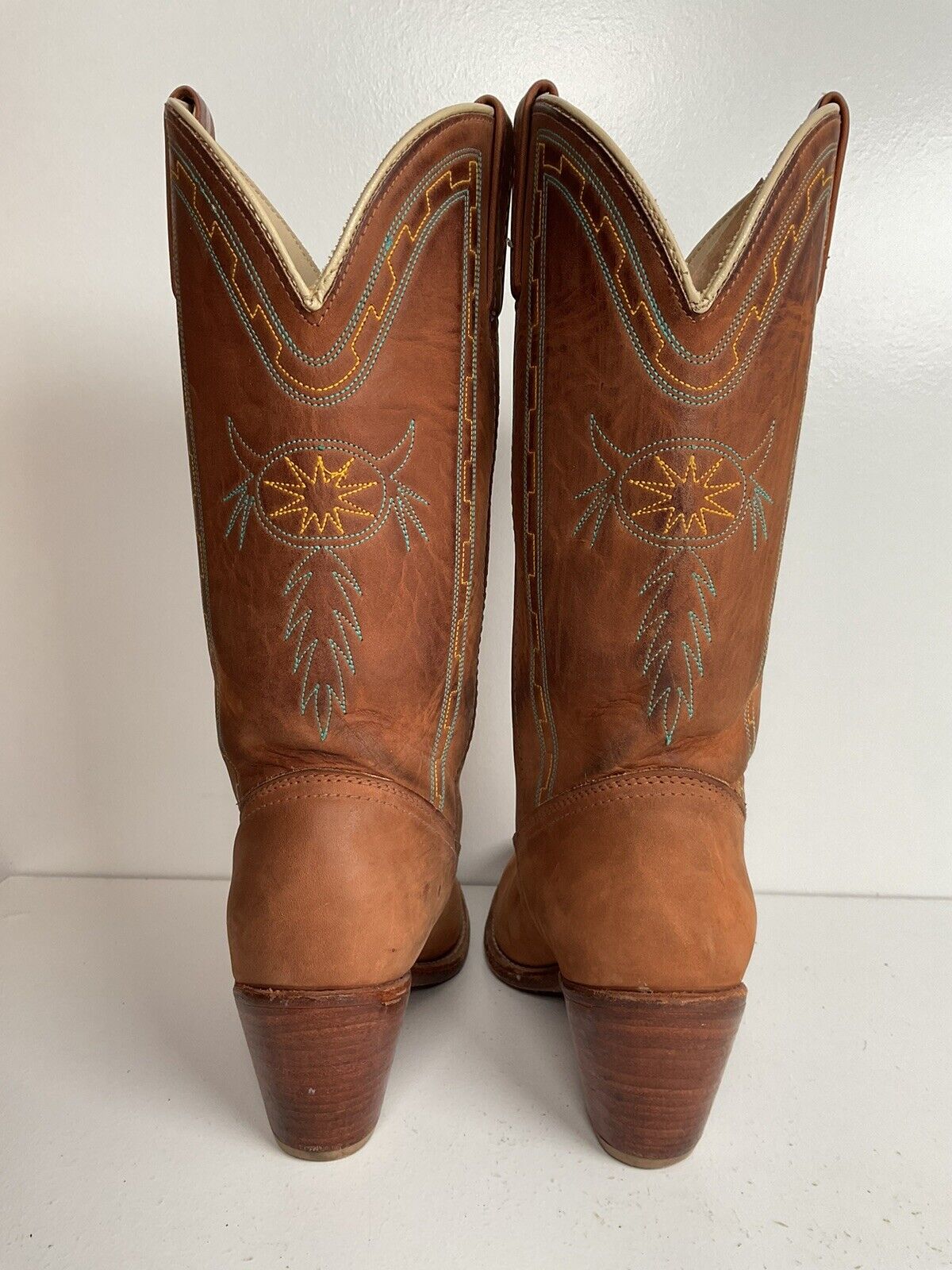 Vintage Dingo Acme Nubuck Suede Cowgirl Boots 8 M Dream Catcher Stitching