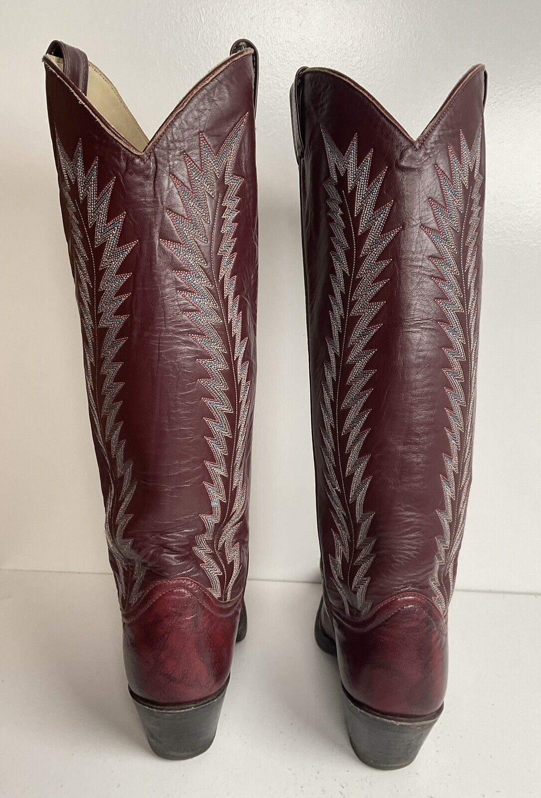 Vintage Larry Mahan 17” Tall Cowgirl Boots 8 B Burgundy Leather