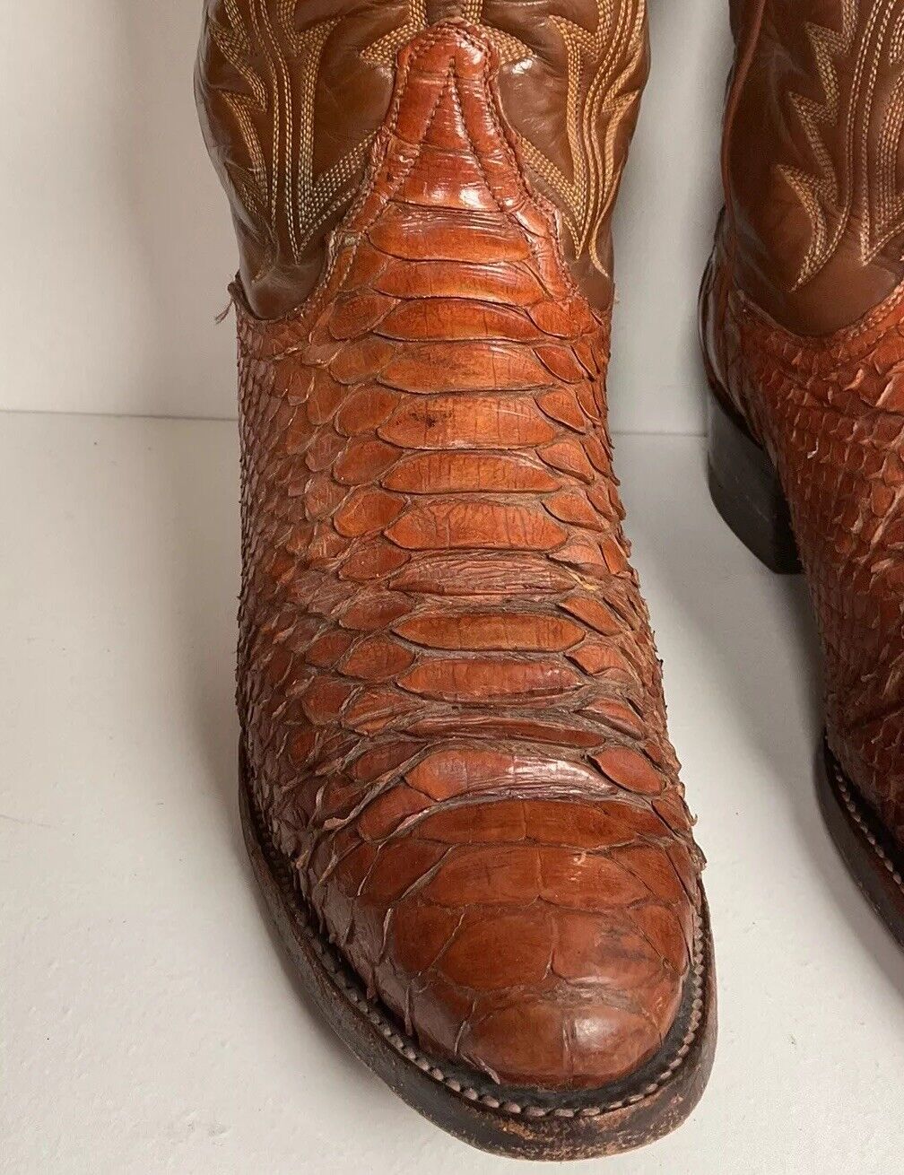 Vintage Tony Lama Back Cut Python Cowboy Boots 10.5 D Snakeskin Black Label