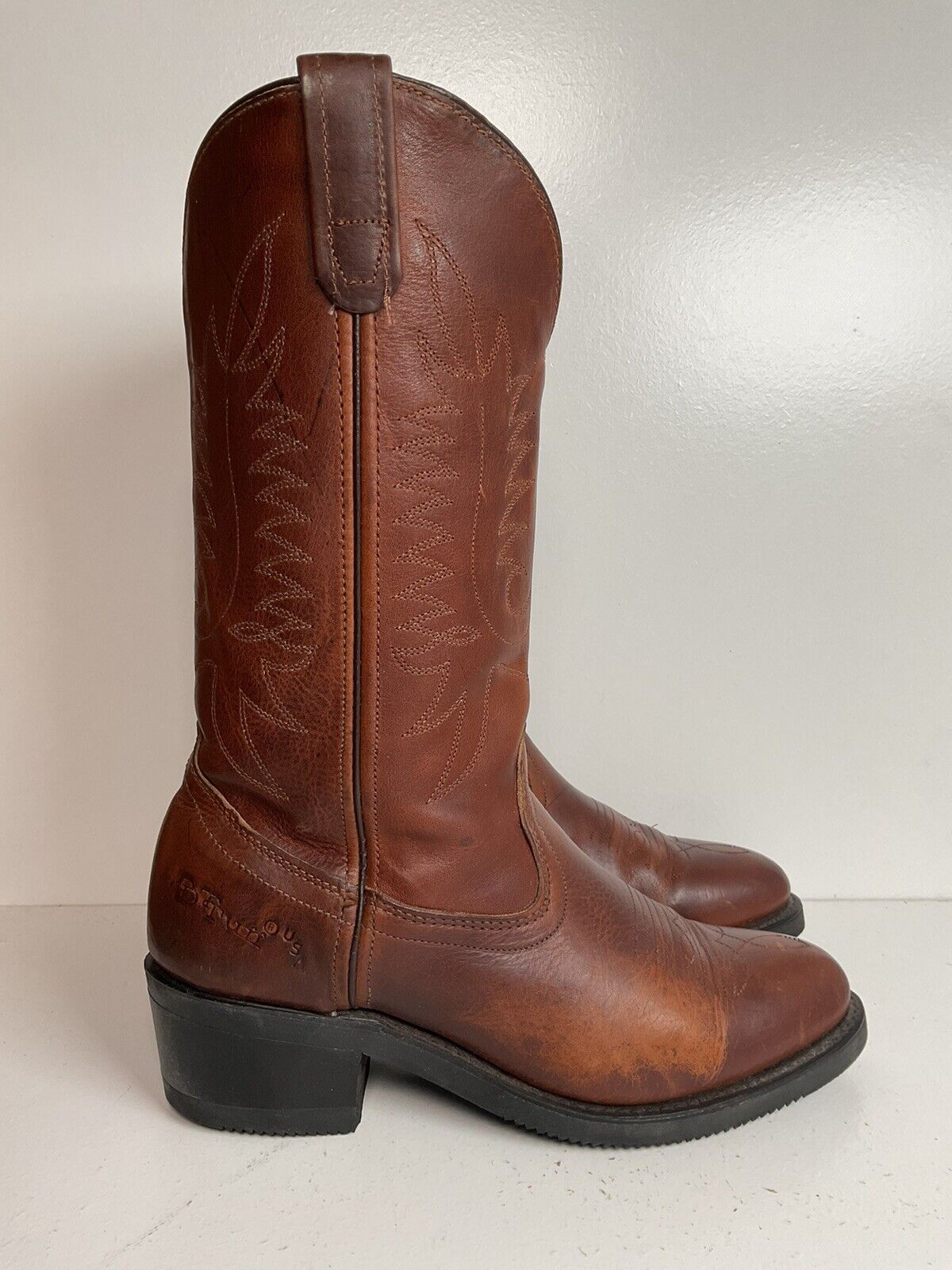 DD Tuff Brown Pull On Work Boots 8 EE Union Made Western Soft Toe