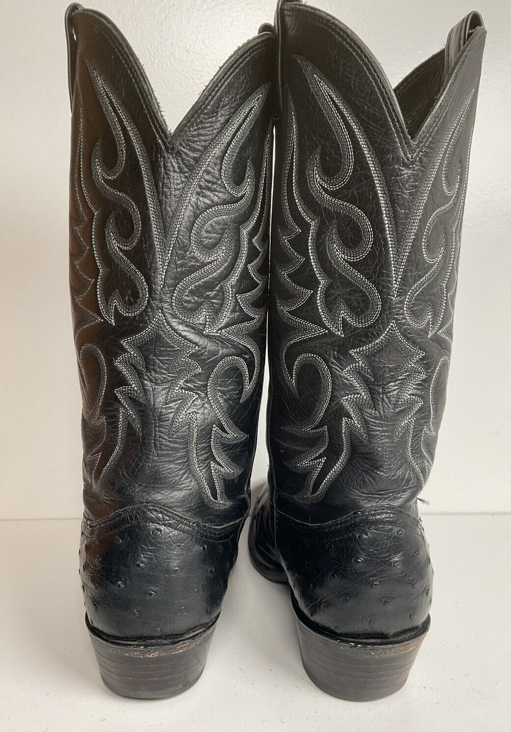 Vintage Larry Mahan Exotic Black Ostrich Quill Cowboy Boots 8 E