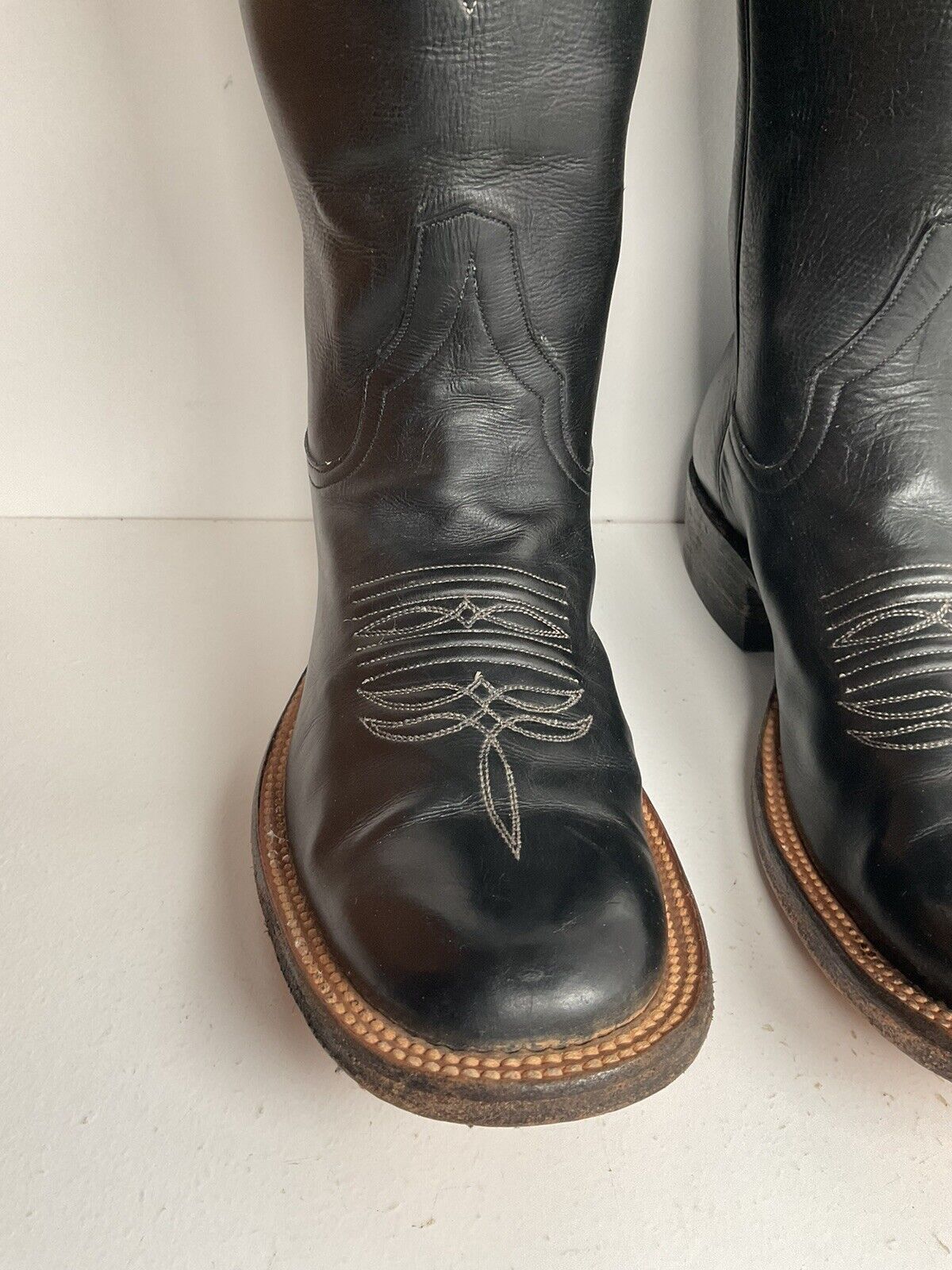 Rios Of Mercedes Black Leather Roper Boots 6.5 D USA