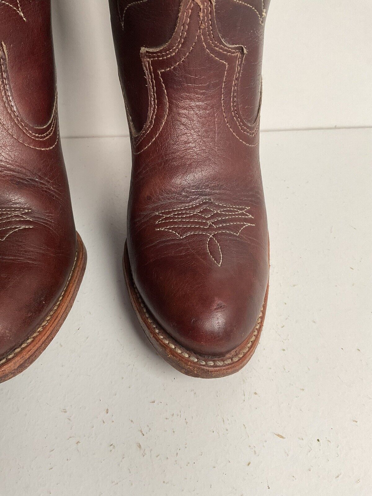 Vintage Dingo Acme 14” Brown Floral Cowgirl Boots 6 M Tooled Tulip Overlay