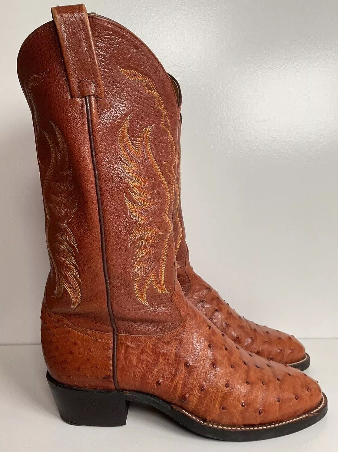 Tony Lama Exotic Full Quill Ostrich Cowboy Boots 8 EE Vibram Sole White Label