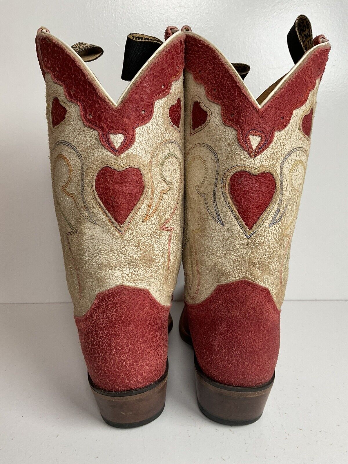 Justin Vintage Collection Cowgirl Boots 7 B Tooled Heart Inlay Crystal Suede