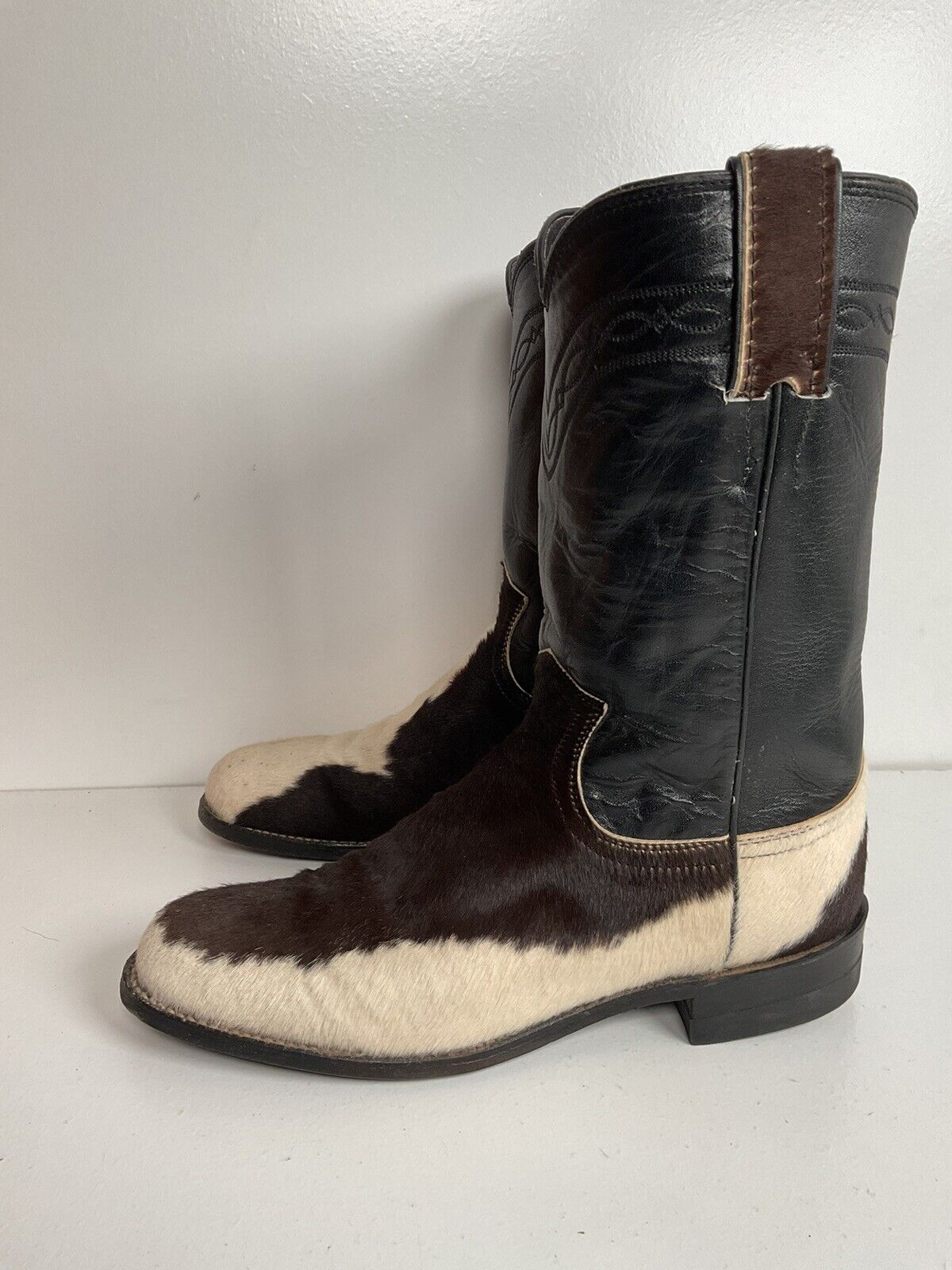 Justin Calf Hair On Cow Hide Pony Cowgirl Roper Boots 6 B Western USA Made