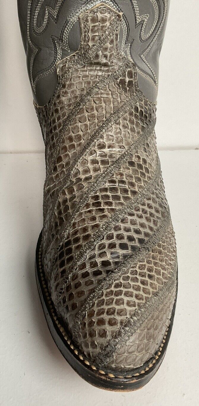 Vintage Dan Post Grey Anaconda Snakeskin Cowboy Boots 9.5 D Exotic Custom