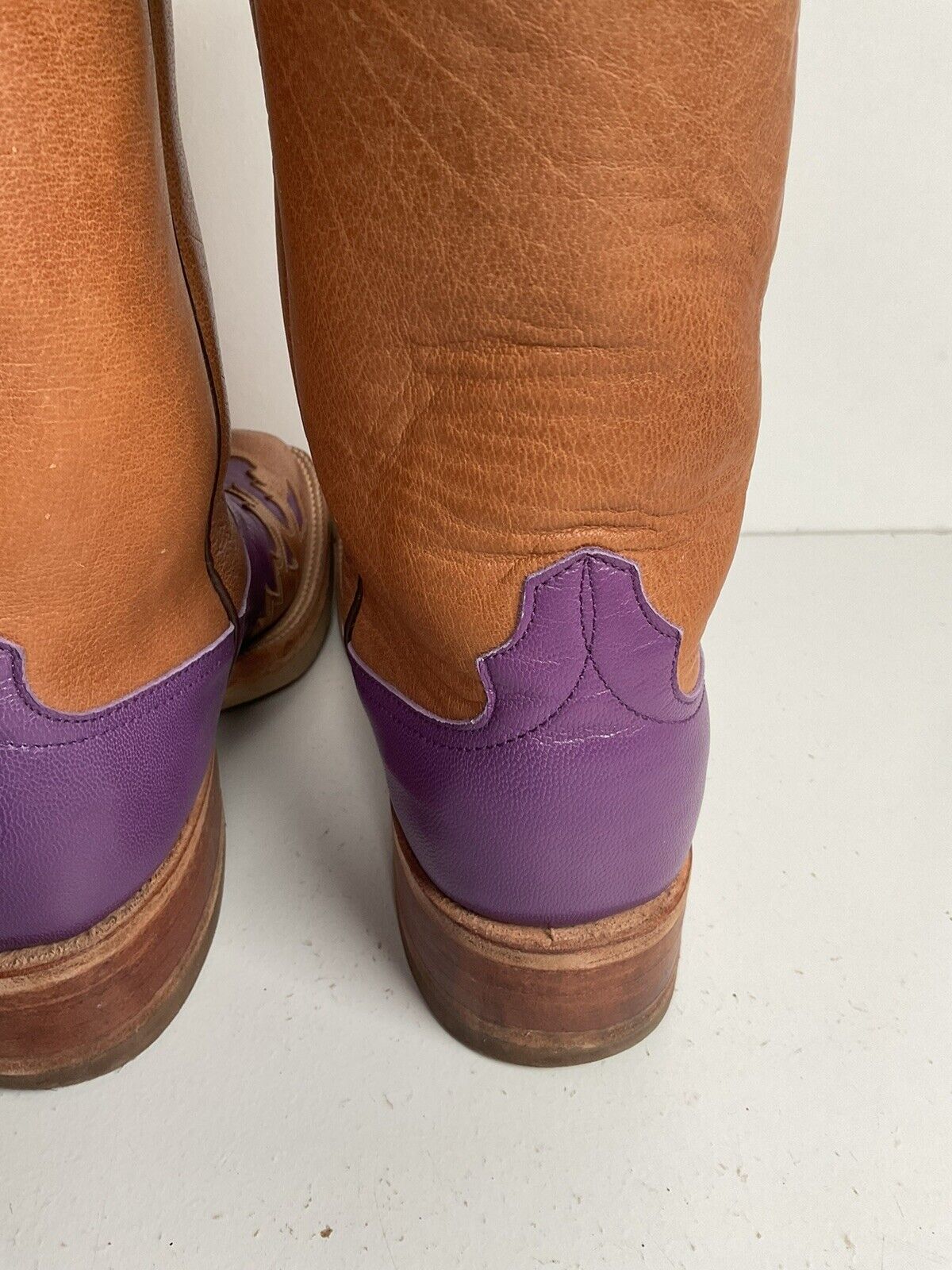 Anderson Bean Custom Purple Crepe Cowgirl Boots 7 B Tooled Wingtip Overlay