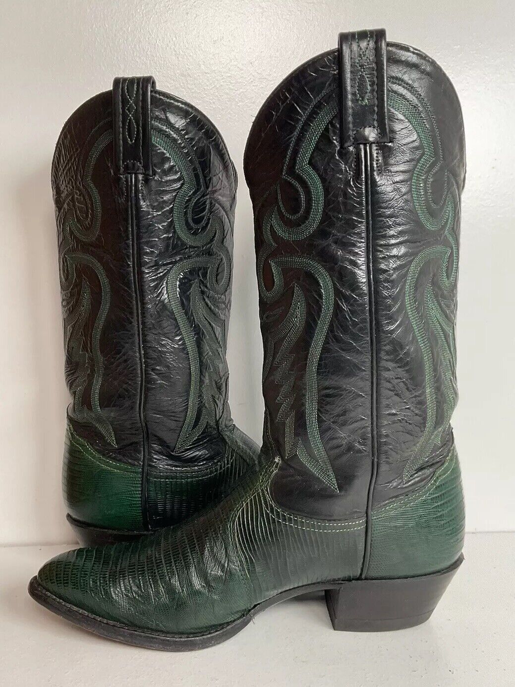 Tony Lama Emerald Green Teju Lizard Cowboy Boots 8 EE USA Made