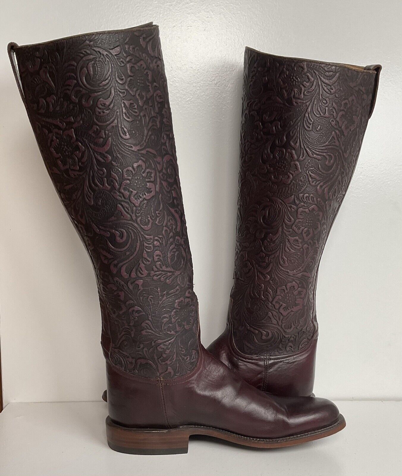 Lucchese Classics Women’s Riding Boots 8 B USA Made Tooled Upper