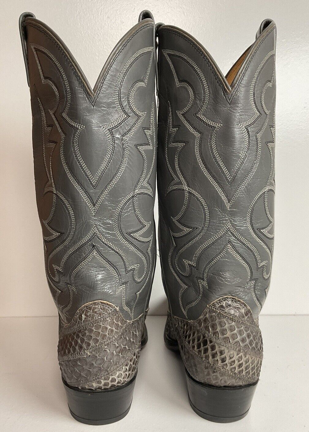 Vintage Dan Post Grey Anaconda Snakeskin Cowboy Boots 9.5 D Exotic Custom