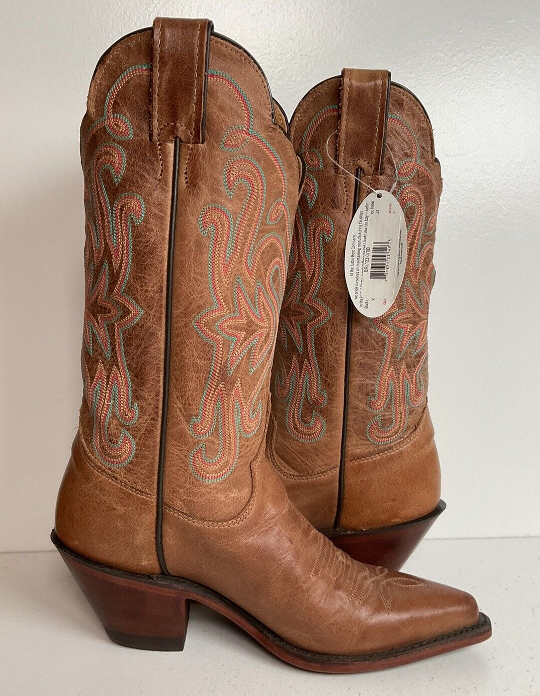 Justin Bent Rail Leather Cowgirl Boots 7 B New Without Box