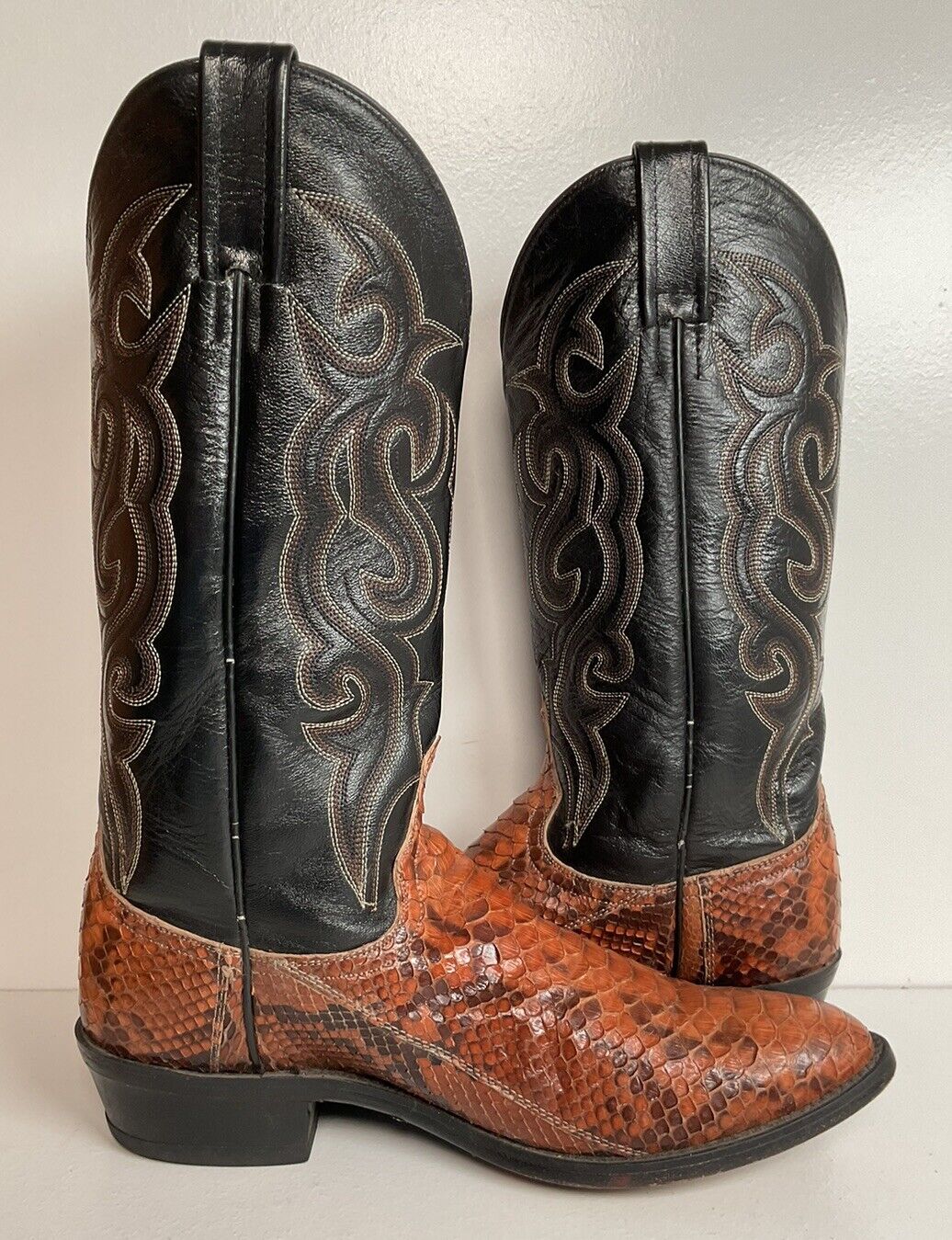 Dan Post Rust Brown Python Snakeskin Cowboy Boots 9 D Back Cut