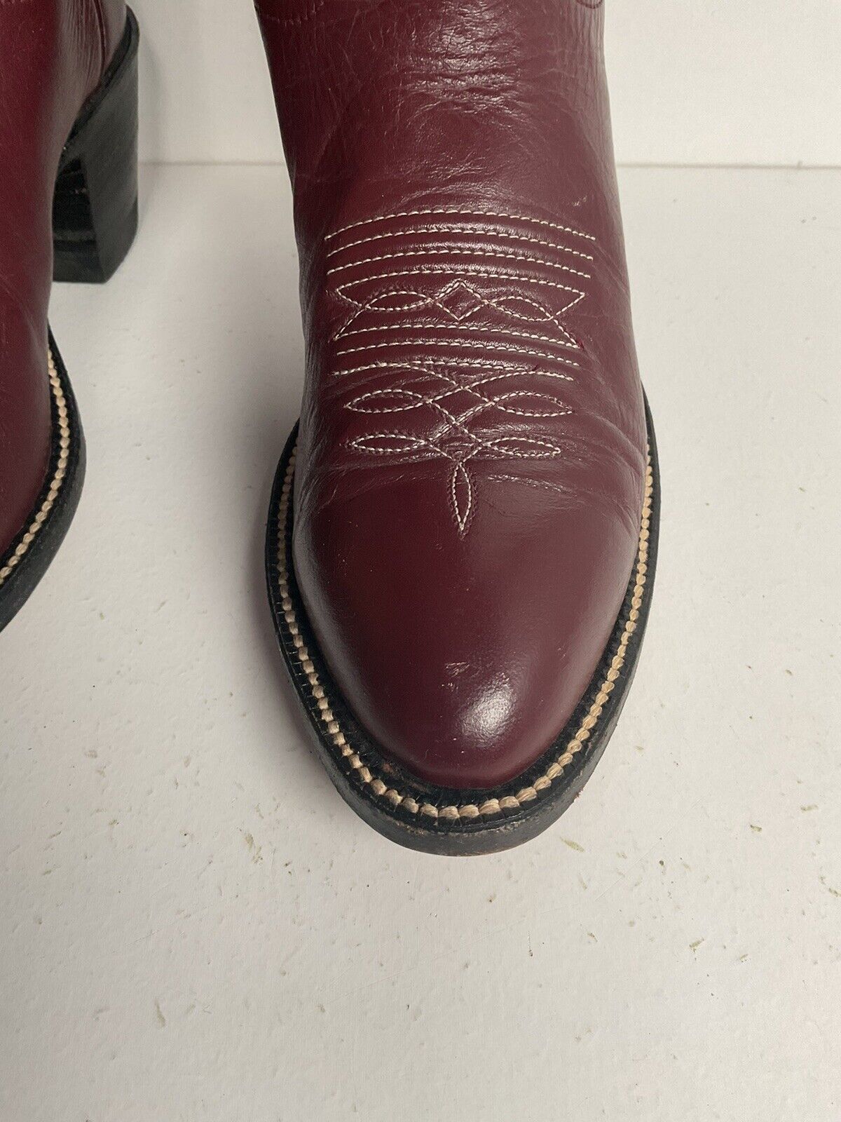 Vintage Hondo 18” Burgundy Cowgirl Boots 6.5 A Stitched