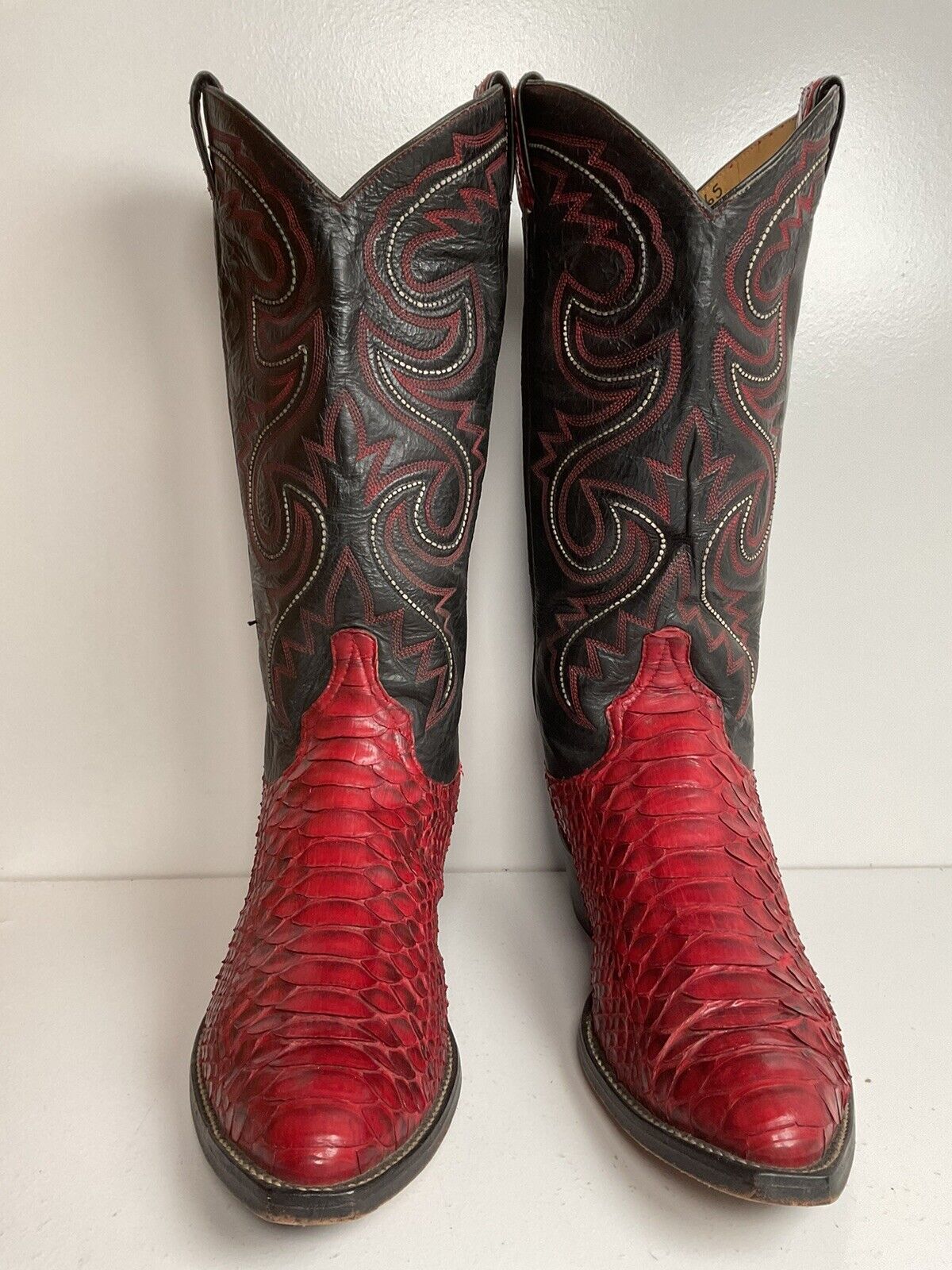 Vintage Larry Mahan Cherry Red Python Snakeskin Cowboy Boots 9.5 D Back Cut