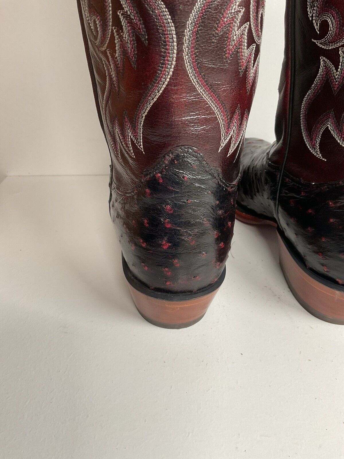 Nocona Black Cherry Ostrich Quill Cowboy Boots 9 EE Handcrafted USA Made