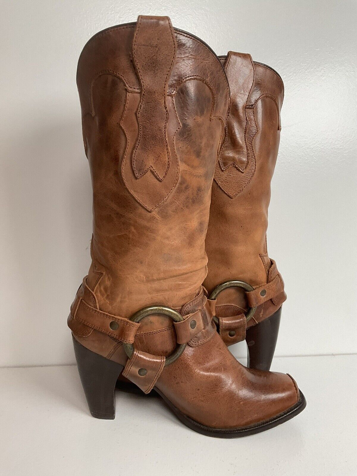 Justin Brown Harness Moto Boots 7.5 B Heeled Ankle Harness