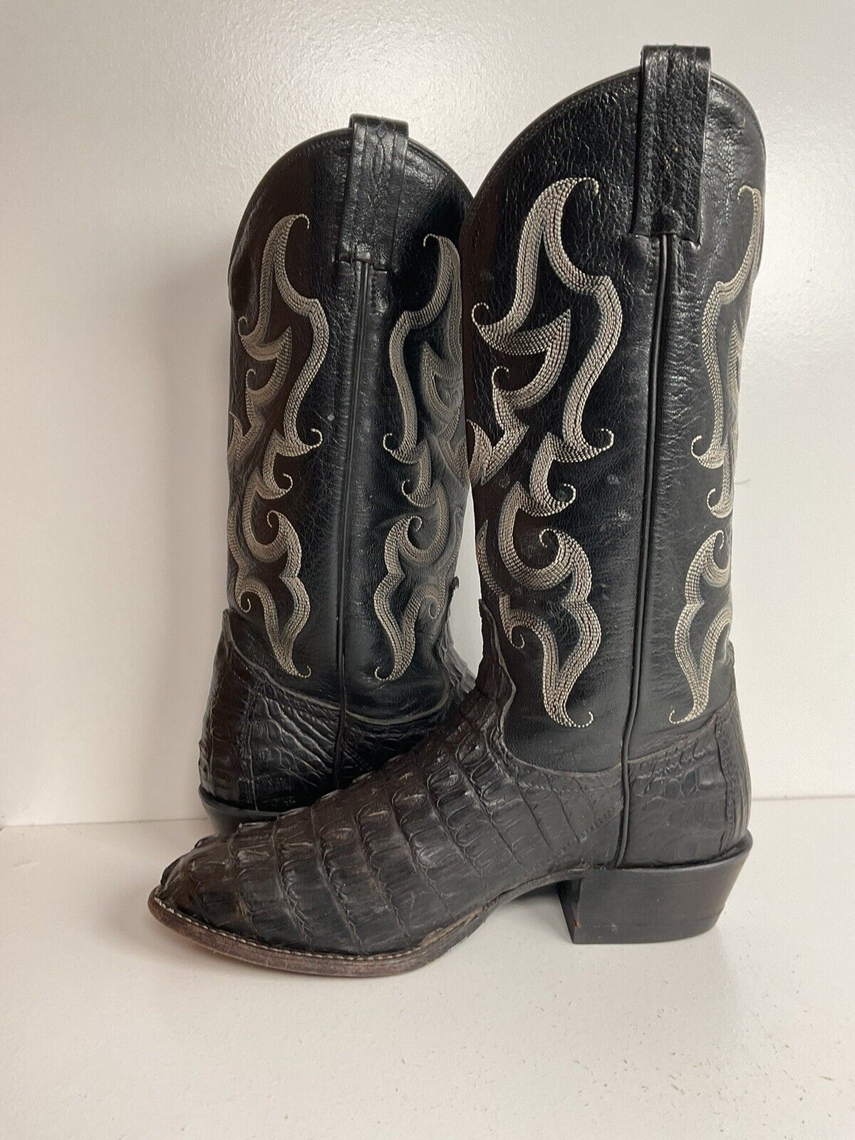 Tony Lama Exotic Caiman Crocodile Belly Cowboy Boots 7D White Label