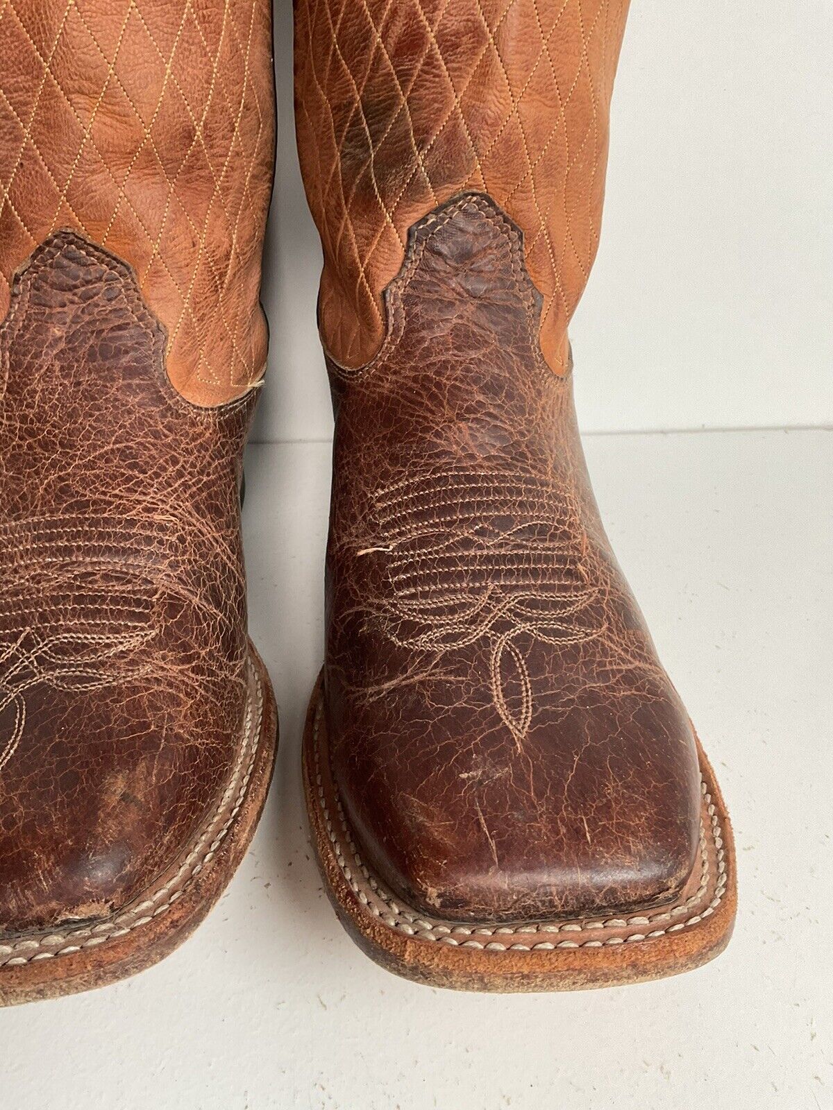 Larry Mahan 14” Square Toe Buckaroo Cowboy Boots 9.5 D Quilted Upper Punchy