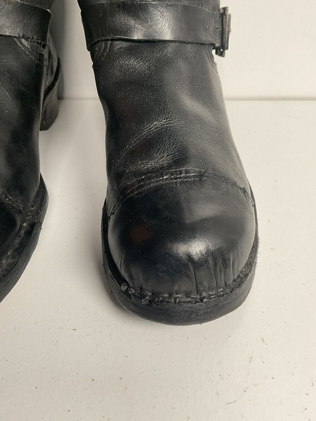 Vintage Sears 18” Tall Harness Engineer Boots 12 Black Leather Old Label 40s 50s