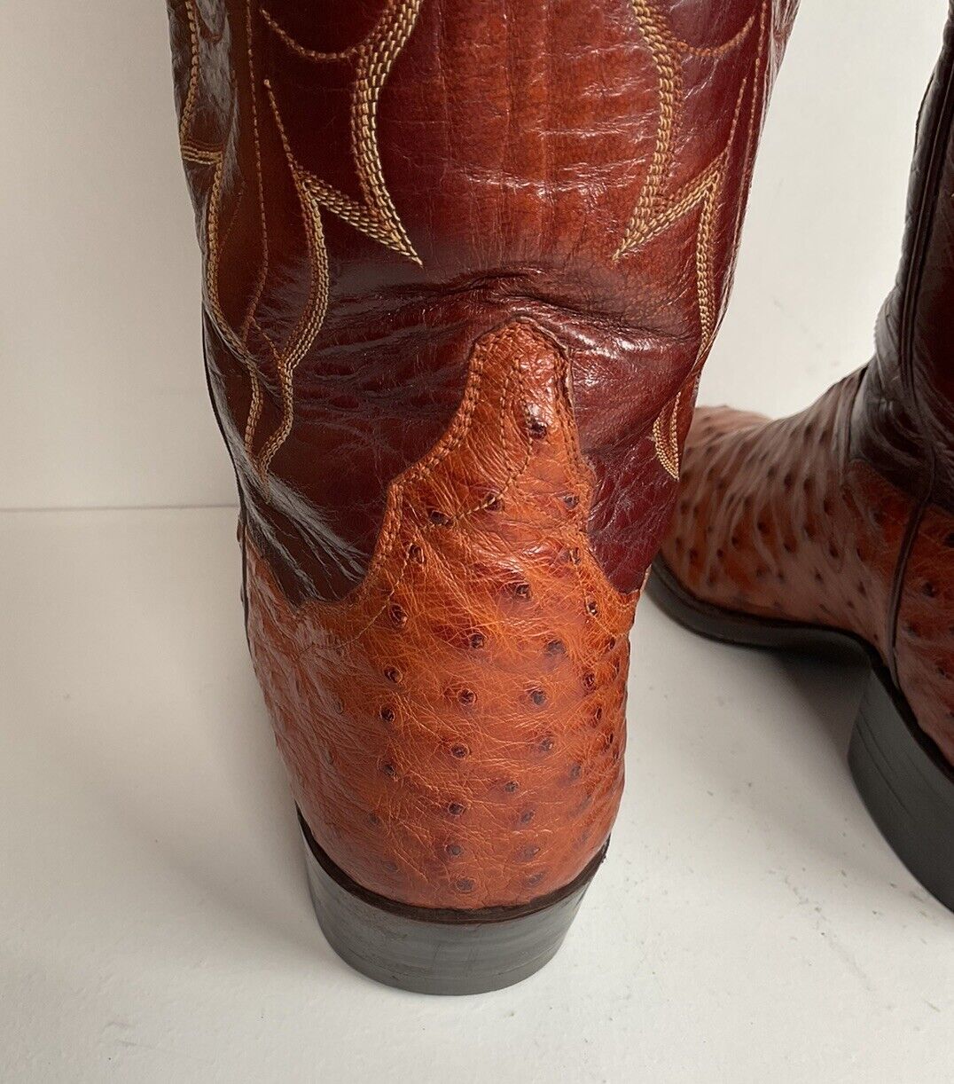 Vintage TO Stanley Custom Ostrich Quill Cowboy Boots 9 D Exotic