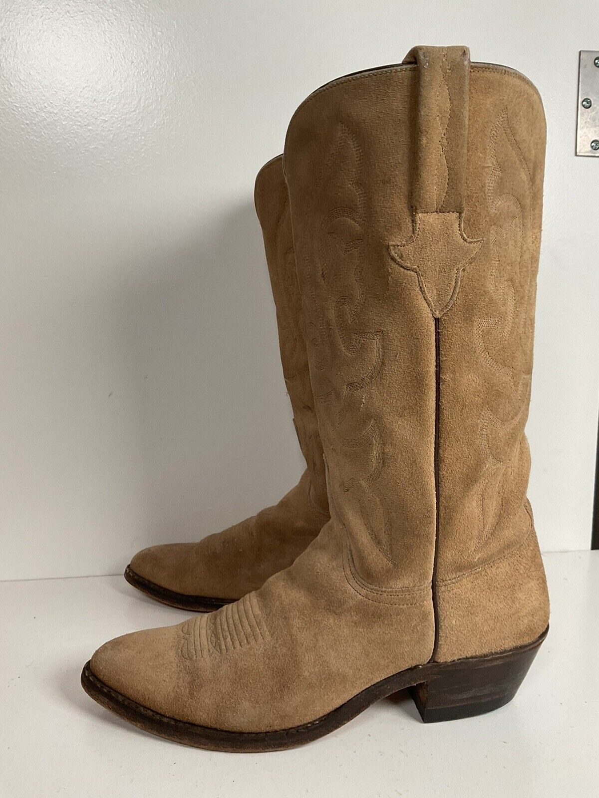 Vintage Lucchese Full Rough Out Suede Cowgirl Boots 8 B Billy Martin’s Custom