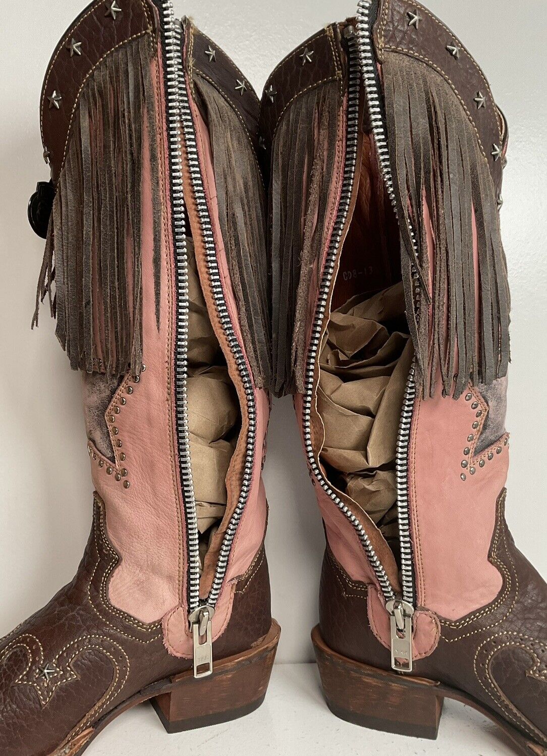 Dan Post 16” Fringe Cowgirl Boots 7.5 M Square Toe Star Inlay