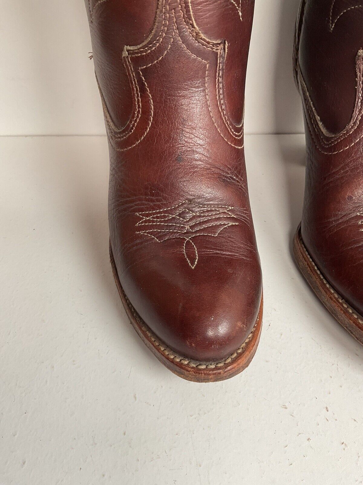 Vintage Dingo Acme 14” Brown Floral Cowgirl Boots 6 M Tooled Tulip Overlay