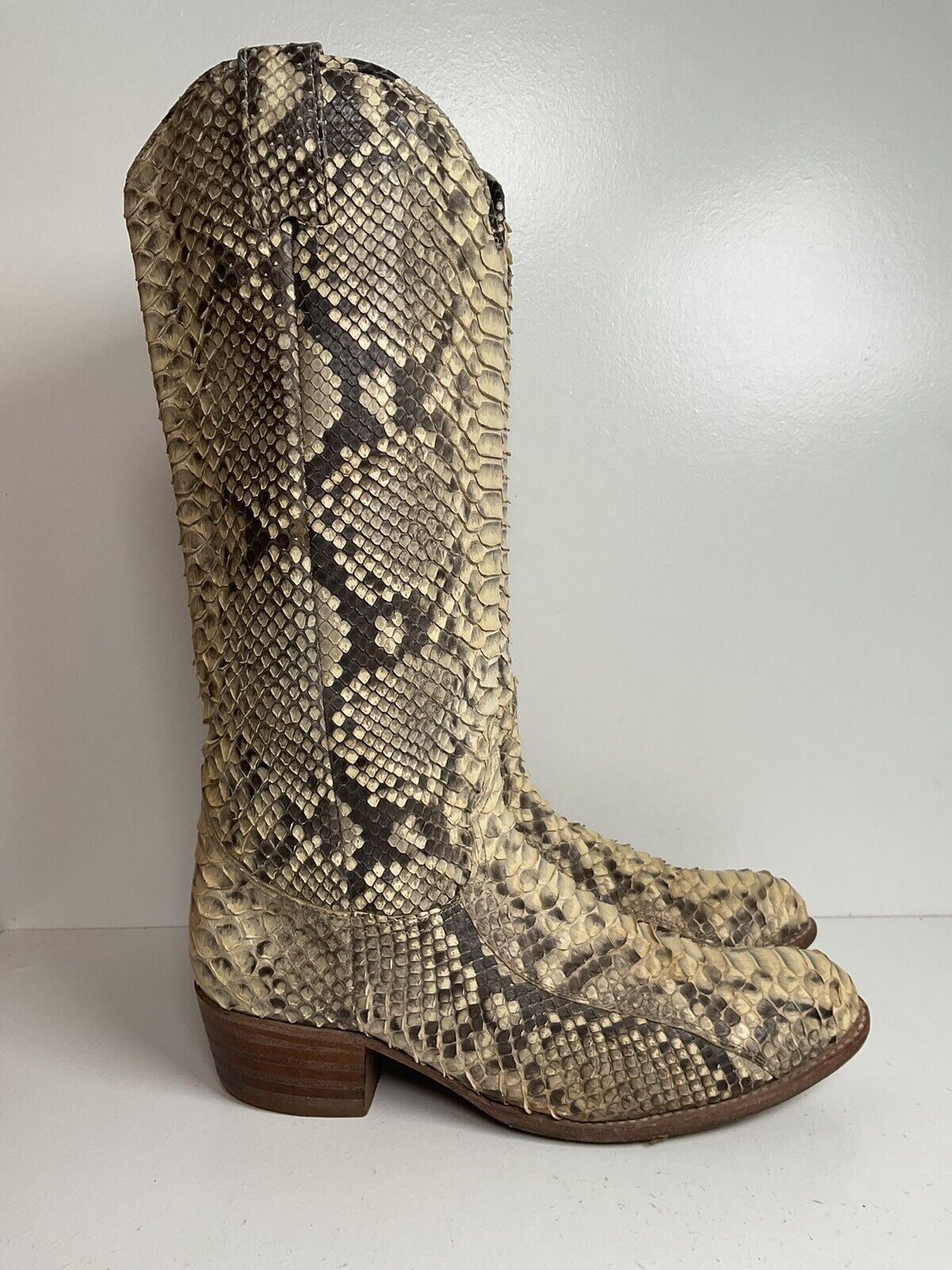 Frye Deborah Full Python Snakeskin Cowgirl Boots 9 M Goodyear Welt Spain