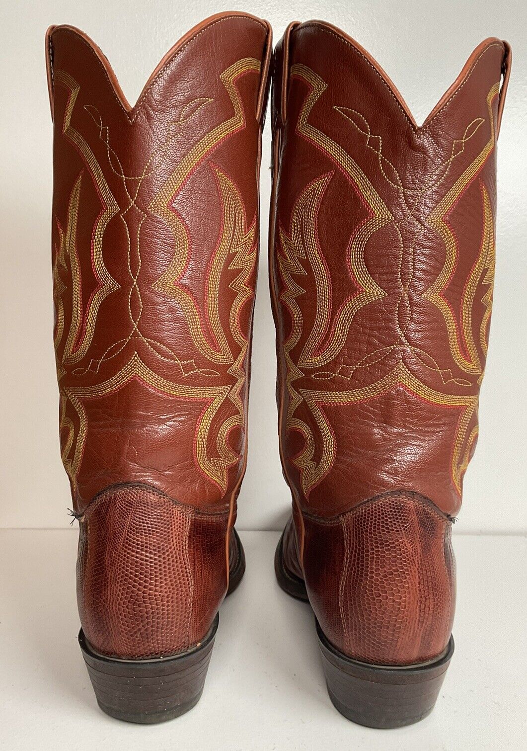 Justin Teju Lizard Leather Cowboy Boots 10.5 EE Cognac USA Made