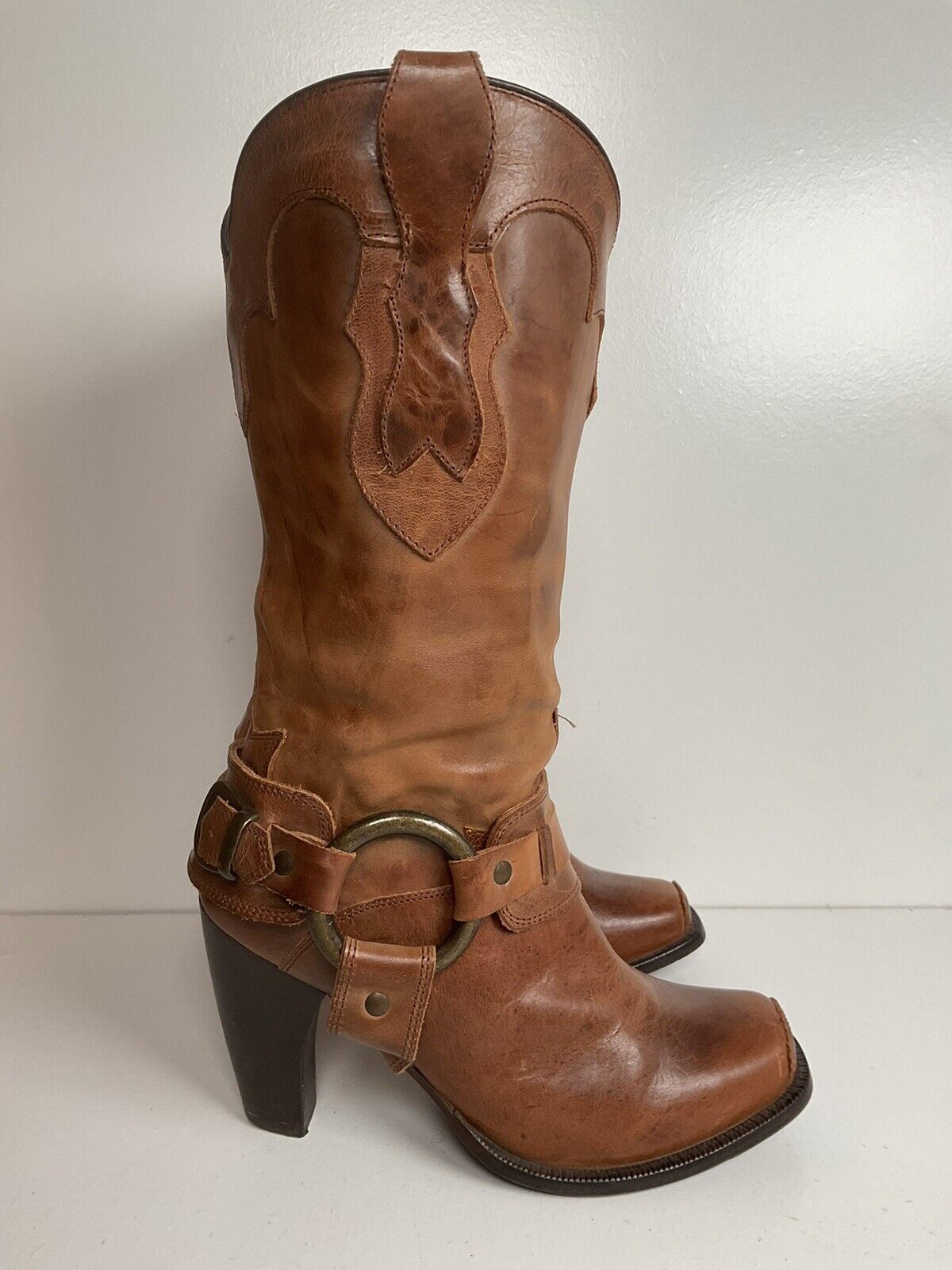 Justin Brown Harness Moto Boots 7.5 B Heeled Ankle Harness